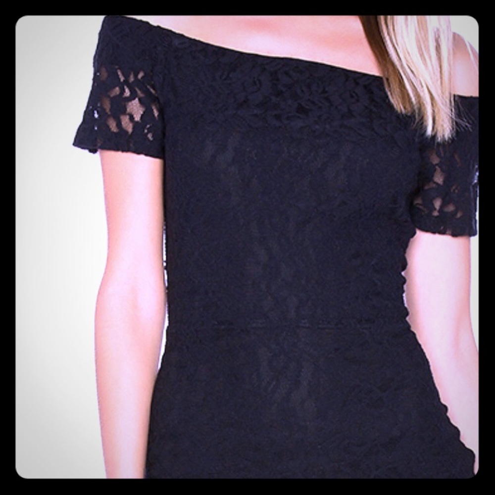 1. State Black Lace Off Shoulder Dress